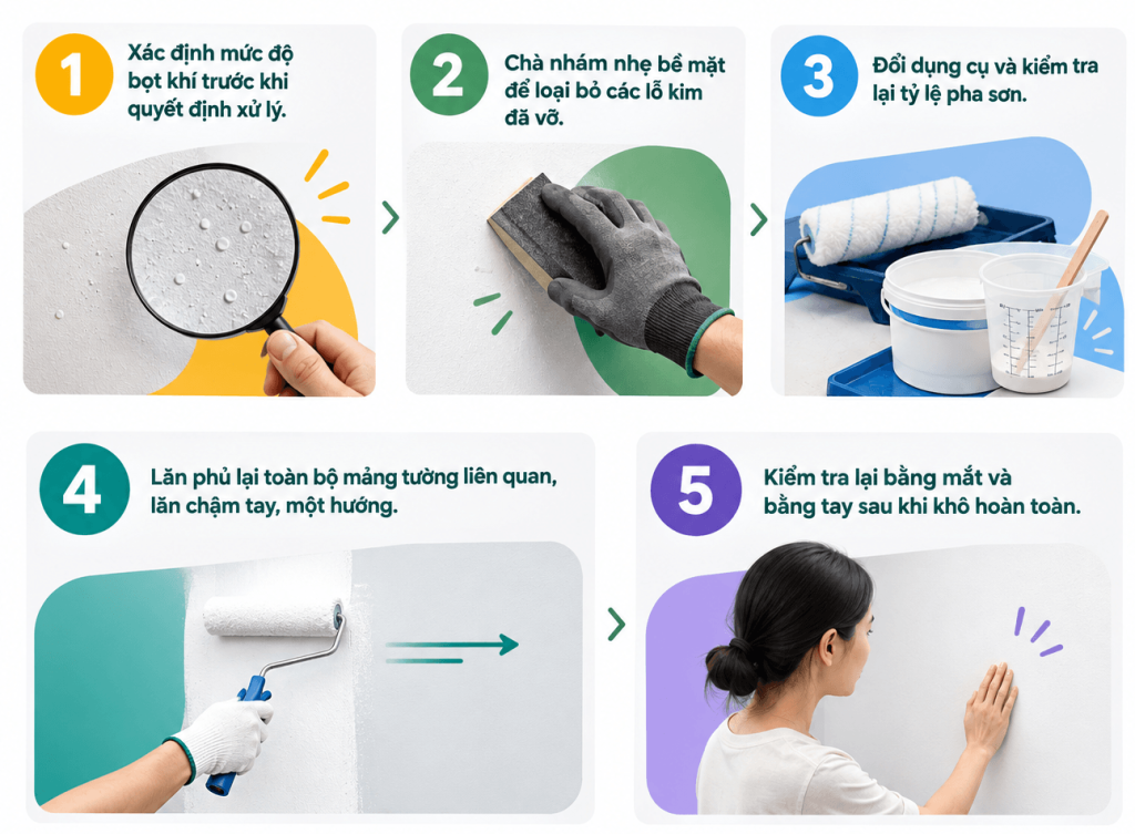 Sơn Tường Bị Nổi Bọt Khí: Nguyên Nhân Và Cách Khắc Phục Dứt Điểm 3 Quy trình xử lý tưởng bị nổi bọt khí